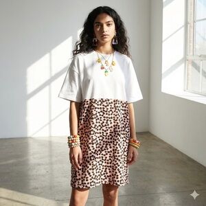 Raey white cotton & powder pink silk daisy pattern t-shirt dress